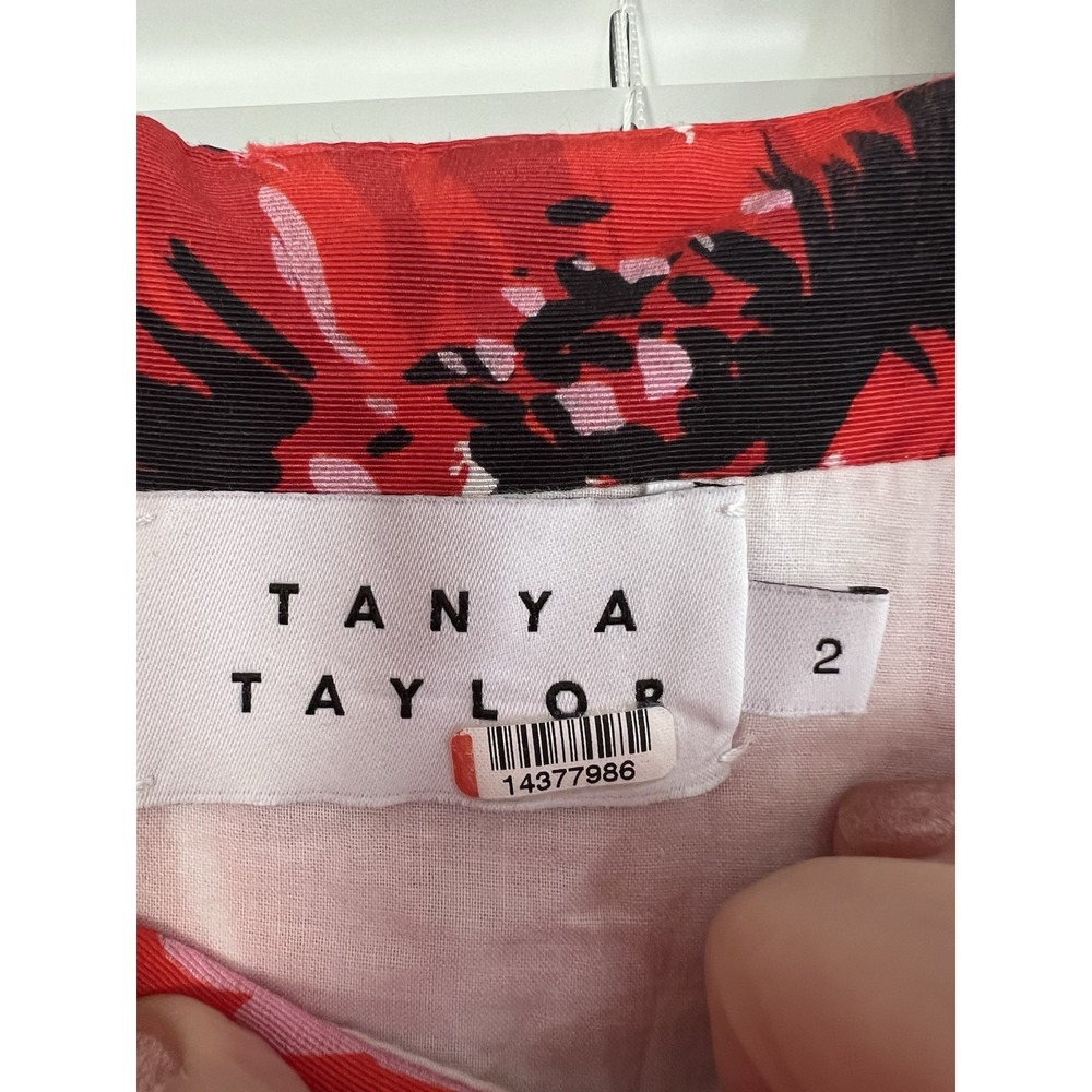 Tanya Taylor Gia Dress Size 2 Red Floral Midi Silk Blend Fit Flare Sundress $545 - Picture 4 of 13